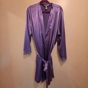 Delicates Purple Satin Robe with Tie Fronts 1X